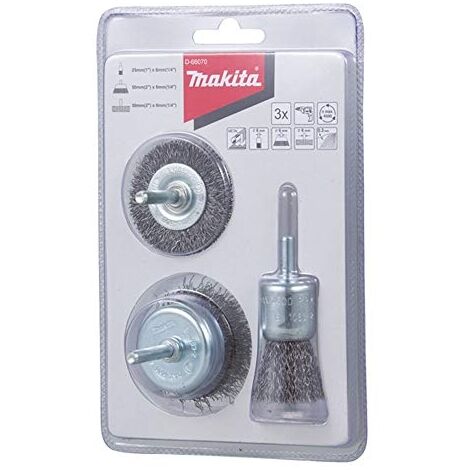 Makita – Lot de 3 brosses boisseau pour perceuse – Nettoyage rouille – Diamètres 25/50mm – Support filetage 6mm – D66070 (1/3)