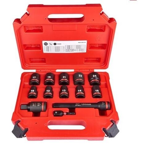 MILWAUKEE SHOCKWAVE SCHLAGNUSS 1/2'' KURZ 13 TLG. IM KOFFER TECHTRONIC INDUSTRIE (11070)