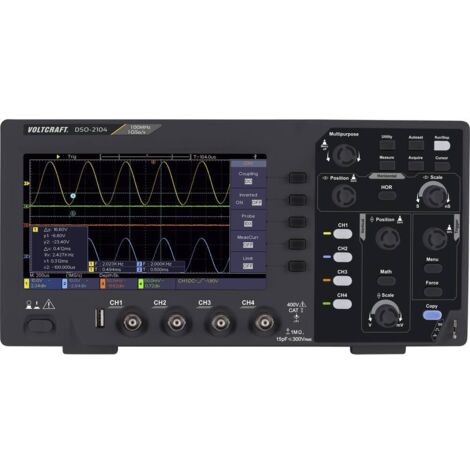 Oscilloscope numérique VOLTCRAFT DSO-2104 100 MHz 4 canaux 1 Géch/s 80 kpts 8 bits mémoire numérique (DSO) Y740402