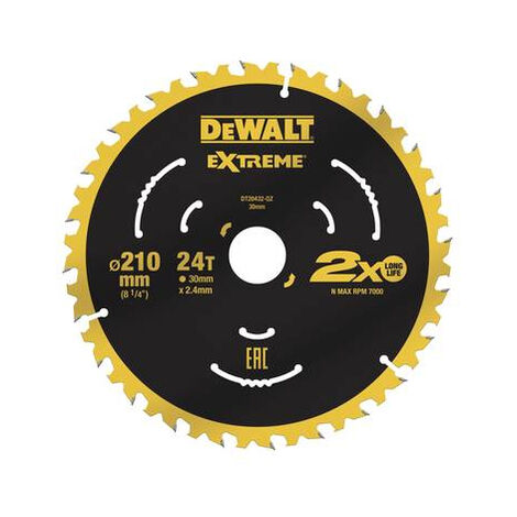 Dewalt – Lame de scie circulaire 210mm – DT20432QZ – Alésage 30mm – Épaisseur 2.4mm – 24 dents pour coupe fine – Pour bois dur et métal (1/4)