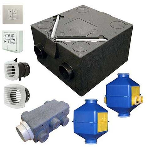 VMC double flux haut rendement 88% pour 4 sanitaires et 1 cuisine – Filtration G4 – Kit complet avec échangeur thermique – 910925 – Autogyre