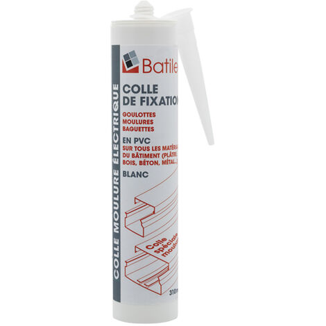 Colle de Fixation 310 ml - Spéciale Goulottes, Moulures et Baguettes PVC - Utilisable sur Plâtre, Bois, Béton et Métal - Résistance Définitive en 12h - Conservation 12 Mois - BATILEC
