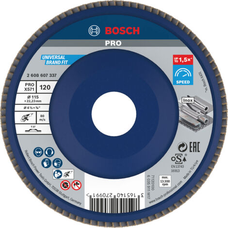 BOSCH 2608607337 PLATEAU À LAMELLES SURFACE BOMBÉE DIAMÈTRE 115 MM GRAIN 120 (1/4)