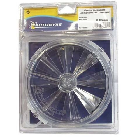 Aérateur réglable à volets 156mm – Polystyrène cristal traité anti-UV – Débit d'air 100 cm² – Installation facile avec joint rilsan – Autogyre (1/7)