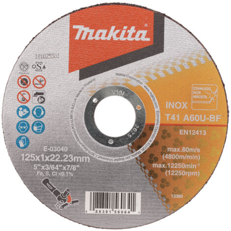 Makita – Disque à lamelles pour meuleuse 125mm – Grain A60T – Largeur 1mm – Diamètre intérieur 22,23mm – E03040 (1/3)