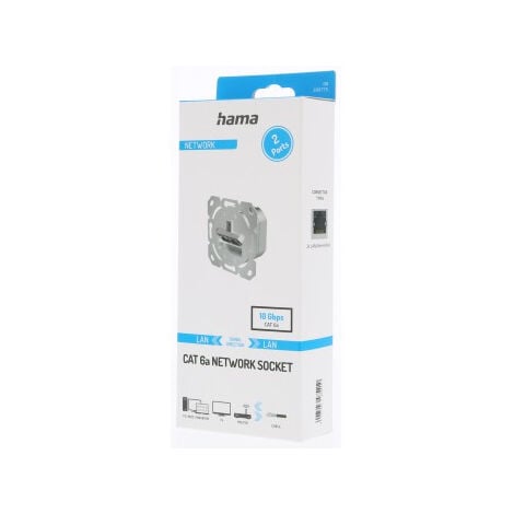 PRISE MURALE DOUBLE 2 RJ45 ETHERNET BLINDÉE CAT5E HAUTE QUALITÉ : HAMA