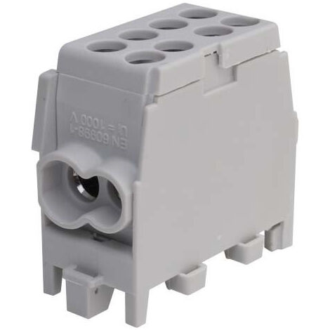 Bornier gris enclipsable sur rail DIN – 2 connexions pour câbles jusqu'à 25 mm² – Installation rapide dans tableau électrique – Pollmann