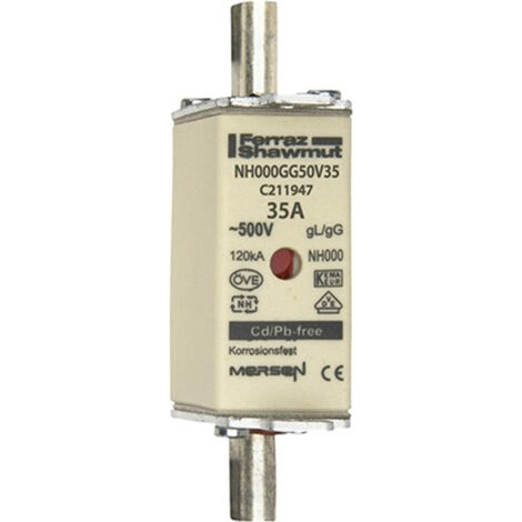 fusible à couteaux - nh000 - gg - 35a - avec indicateur - 500v - mersen c211947