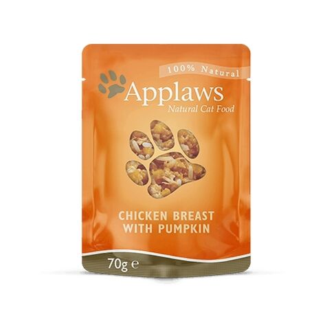APPLAWS - NATURAL - ALIMENT HUMIDE POUR CHATS ADULTES - POITRINE DE POULET ET POTIRON AU BOUILLON - 12 POCHONS DE 70 G (1/2)