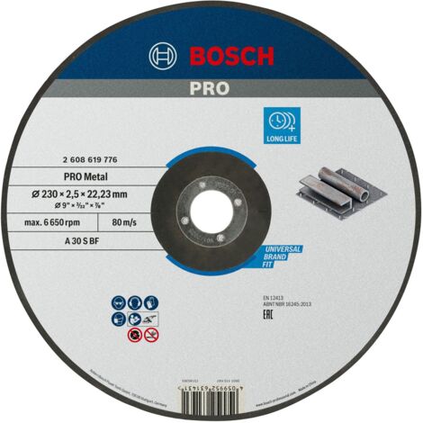 Bosch – Disque à tronçonner métal 230 mm – Épaisseur 2,5 mm – Diamètre trou 22,23 mm – Compatible meuleuses M14 – 2608619776 (1/4)