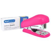 Grapadora rapesco bug mini capacidad 12 hojas usa grapas 26/6 color rosa incluye caja de 1000 grapas
