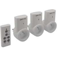 Perel Set de 3 prises, avec télécommande, sans fil, portée 25 m, 10 A, 2300 W, blanc