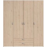 Armoire chambre VARIA décor chêne – 4 portes battantes – 2 tiroirs – Longueur 159,9 cm – Hauteur 185 cm – Largeur 51,3 cm – Parisot