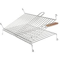 Grille de barbecue double sur pieds 40x30cm – Acier chromé – Poignées en bois d'acacia – Pour cuisson barbecue et fumoir – Ruecab