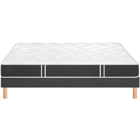 Ensemble Bultex ESSENTIAL + Sommier UNIC + pieds 160x200 Tissu gris foncé Mousse