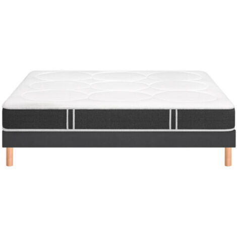 Ensemble Bultex COMFORTING + Sommier UNIC + pieds 180x200 Tissu gris foncé Mousse