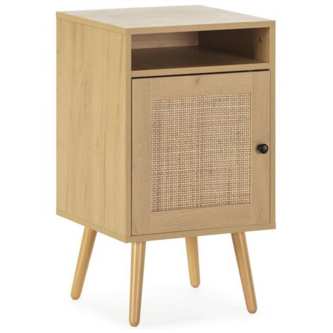 Table de Chevet Bella 1 Porte Couleur Chêne, Rotin Naturel (1/5)