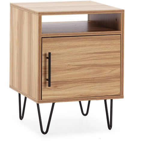 Table de chevet Alma 1 porte coloris bois, pieds métal (1/8)