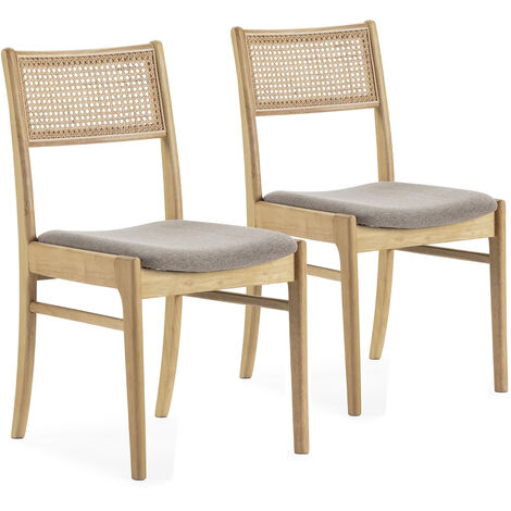 Vs Venta-Stock – Pack de 2 chaises Vilma en bois d'hévéa massif et rotin naturel – Style vintage – Hauteur 82 cm – Confort optimal pour salle à manger (1/5)