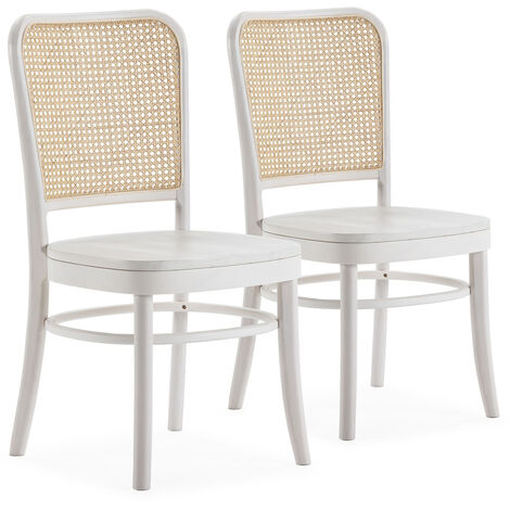 Pack de 2 chaises Vesta Couleur Blanc, Bois Massif et Rotin naturel (1/5)