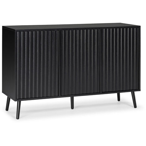 Vs Venta-Stock – Buffet Lluvia 3 portes noir 120x40x76 cm – Mélamine haute qualité – Design contemporain sans poignées – Rangement élégant pour salle à manger (1/5)