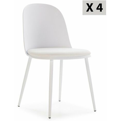 Vs Venta-Stock – Lot de 4 chaises Kana blanches – Assise rembourrée en cuir synthétique – Dossier en polypropylène – Pieds en métal avec patins anti-rayures (1/5)