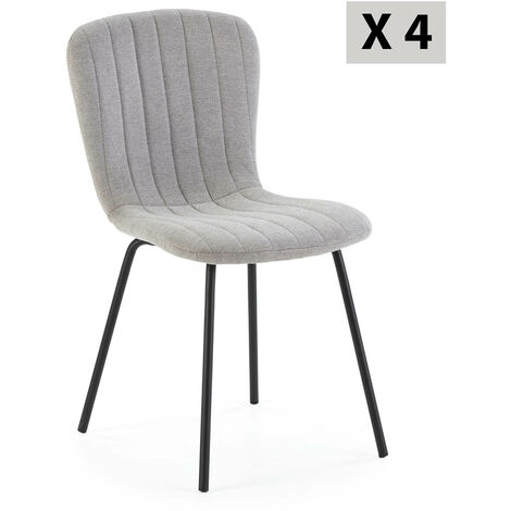 Pack 4 chaises Lucky recouvertes de tissu gris clair (1/5)