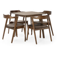 Vs Venta-Stock – Ensemble table 80x80 cm et 4 chaises Venus – Bois d'hévéa massif – Design rustique – Dossier courbé pour confort