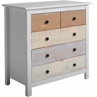 Vs Venta-Stock – Commode enfant blanche en pin massif – Tiroirs multicouleurs avec guides métalliques – Dimensions 79x40x80 cm