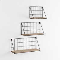 Set de 3 étagères murales Amede métal noir et bois paulownia