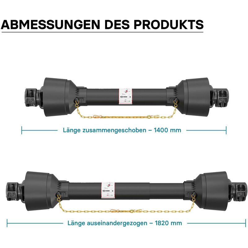 Wiltec Zapfwelle T1 Gelenkwelle 500-650mm 210Nm 540U/min PTO-Shaft 18kW 1 3/8 6 Zähne (Rasentraktor, Traktorzubehör