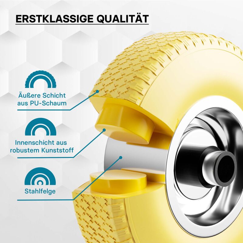 1/2/4× 260mm PU Reifen Vollgummirad 3.00-4 Schubkarrenrad Ersatzrad Pannensicher 