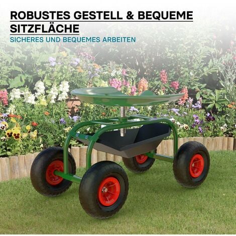Praktischer Gartenhocker Höhenverstellbar Mit Drehsitz - Rollender Arbeitssitz Bis 150kg Für Bequemes Gärtnern