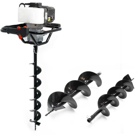 Wiltec Set Erdlochbohrer mit 1,4kW und 52cm³ Benzinmotor, inklusive 100mm, 150mm und 200mm Bohrschnecken