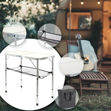 Toboli Campingtisch Weiß 80x40cm höhenverstellbar auf 31/45/56/70 cm