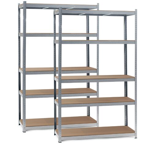Wiltec Set 2x Schwerlastregal 120x60x200cm, 200kg/Ablage, Steckregal verzinkt aus Stahl, Lastenregal mit 5 Ablagen, Werkstattregal