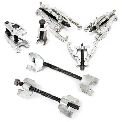 XPOtool Federspanner Satz 7-tlg. 370 mm aus Stahl, mit Klauen- & Kugelgelenkabzieher Montagespanner Audrücker, für Pkw Tuning Tieferlegung, Spannwerkzeug