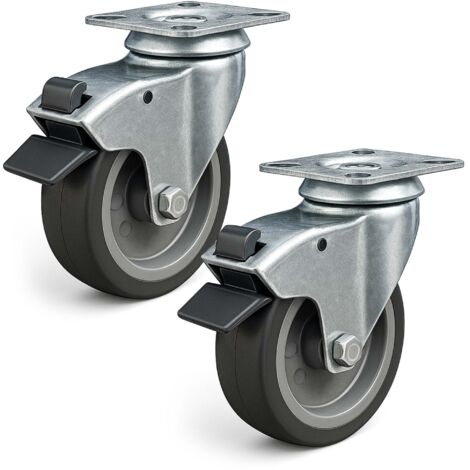 Produktbild von WilTec Transportrollen-Set – 2x Lenkrolle + 2x Bockrolle, Vollgummi 200 Mm, Je 150 Kg Tragkraft