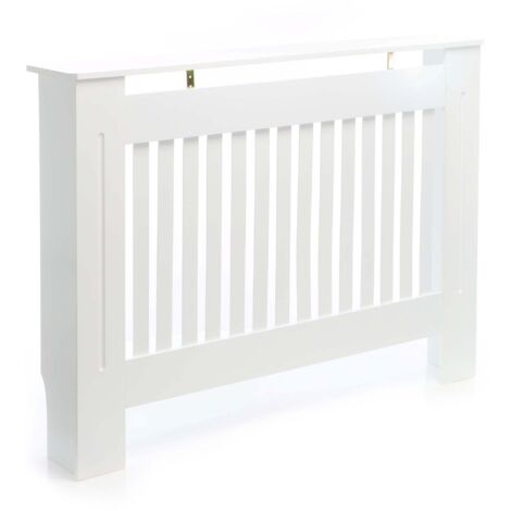 Toboli Heizkörperverkleidung weiß 112 x 19 x 82 cm, Heizkörperabdeckung aus MDF, Holzverkleidung für Heizkörper in Lamellenoptik