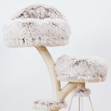 Fudajo Designer Kratzbaum in Zweigdesign 130 cm hoch, Katzenkratzbaum mit Plüsch und Sisal, Kletterbaum für Katzen, Katzenbaum mit Hängeliege