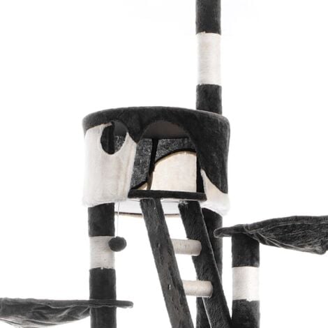 Wiltec Kratzbaum 240-260 cm schwarz/weiß, Katzenkratzbaum deckenhoch mit Sisal, Kletterbaum für Katzen, Deckenspanner Katzenbaum mit Hängematten