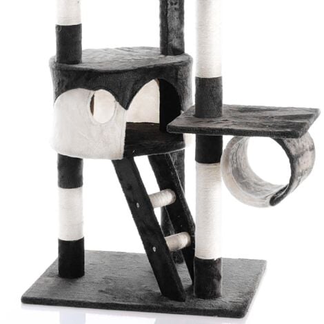 Wiltec Kratzbaum 240-260 cm schwarz/weiß, Katzenkratzbaum deckenhoch mit Sisal, Kletterbaum für Katzen, Deckenspanner Katzenbaum mit Hängematten