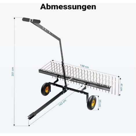 Wiltec Rasentraktor Rechen mit 148 cm Arbeitsbreite, Rasenlüfter zum