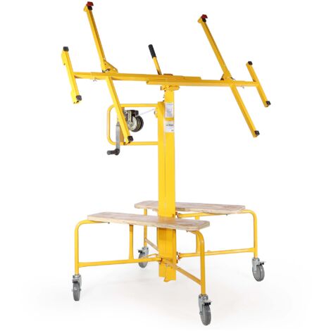 Wiltec Plattenheber bis max. 75 kg, Höhe 145-350 cm, Montagehilfe für Trockenbau, Paneelheber neigbar mit 4 Rädern mit Feststellbremse