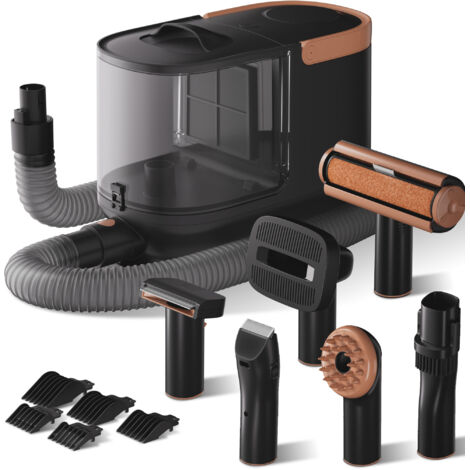 Fudajo Haustier Pflegeset schwarz, 6 in 1 Multifunktion Schermaschine, Tierhaarschneidemaschine mit Staubsauger, Pflege Paket für glänzendes Fell