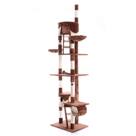 Wiltec Kratzbaum 240-260 cm beige/braun, Katzenkratzbaum deckenhoch mit Sisal, Kletterbaum für Katzen, Deckenspanner Katzenbaum mit Hängematten