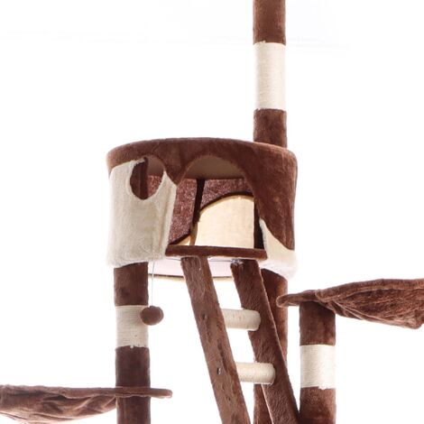 Wiltec Kratzbaum 240-260 cm beige/braun, Katzenkratzbaum deckenhoch mit Sisal, Kletterbaum für Katzen, Deckenspanner Katzenbaum mit Hängematten