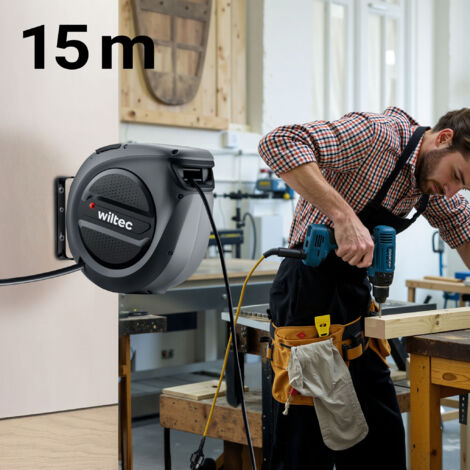 Kabelhaspel 15 m 5G 2,5 mm² 400V Technopolymeer met automatische oprol en zwenkbare muurbeugel