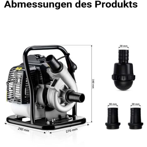 Wiltec Benzin-Wasserpumpe 1,4 KW – 15 M³/h Durchfluss, 2-Takt-Motor, 8 M Saughöhe, Für Bewässerung, Entwässerung & Notfälle – Mobiler Alleskönner