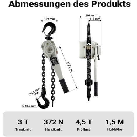 Wiltec Hebelzug 1,5t x 1,5m Hebezeug 360° Griff Kettenzug Flaschenzug Tragmittel Wiltec Hebelzug 1,5t x 1,5m Hebezeug 360° Griff Kettenzug Flaschenzug Tragmittel